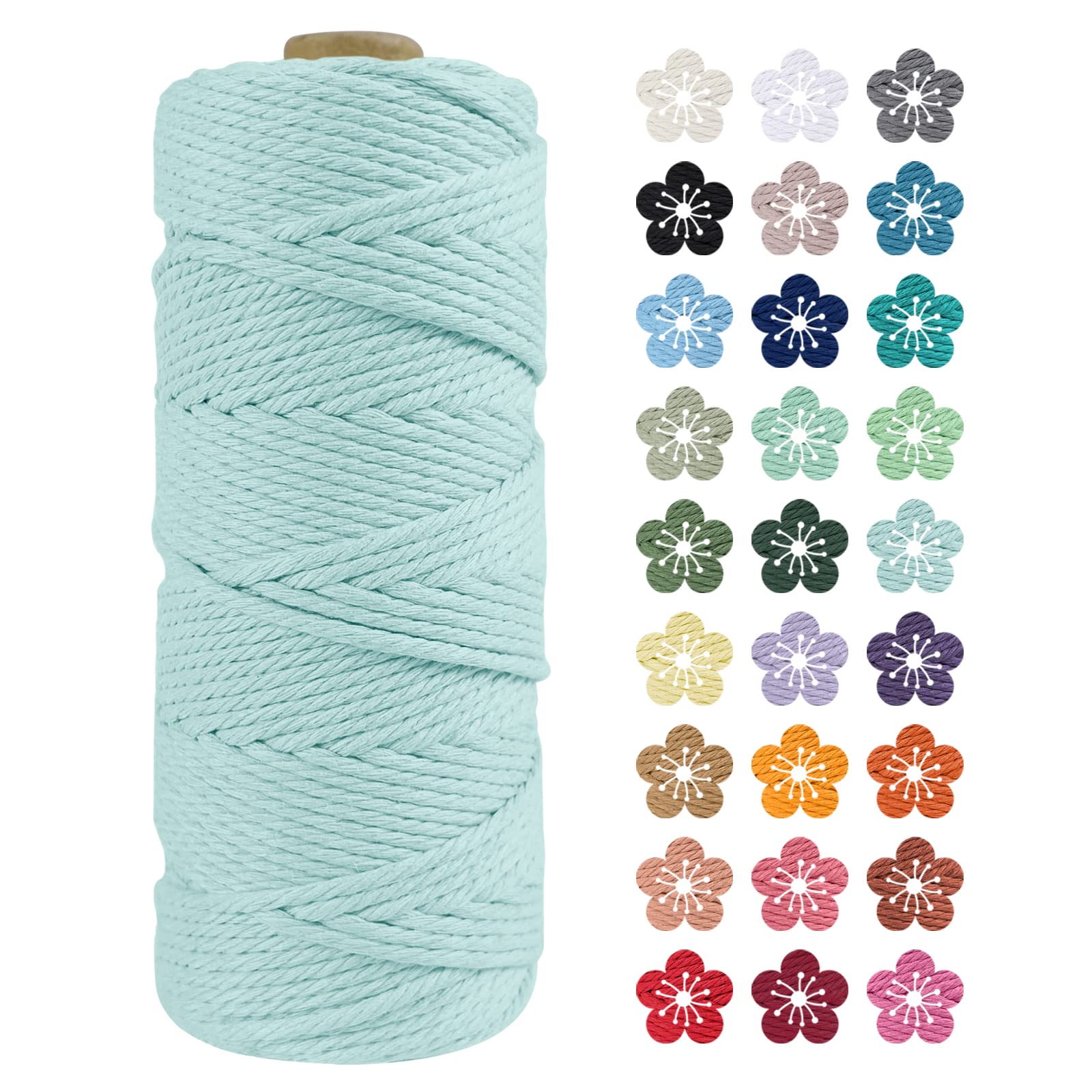 LEREATI Macrame Cord 2mm x 100m, Thick Macrame Rope Natural Cotton Rope Craft String, 3 Strand Twisted Cotton Cord Yarn for DIY Plant Hanger, Wall Hanging, Christmas Decoration (Light blue)