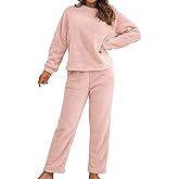 Homgro Women's Long Sleeve Pajama Set 2 Piece Sherpa Fleece Pullover Shirt and Pants Outfit Warm Loungewear Cozy Sleepwear