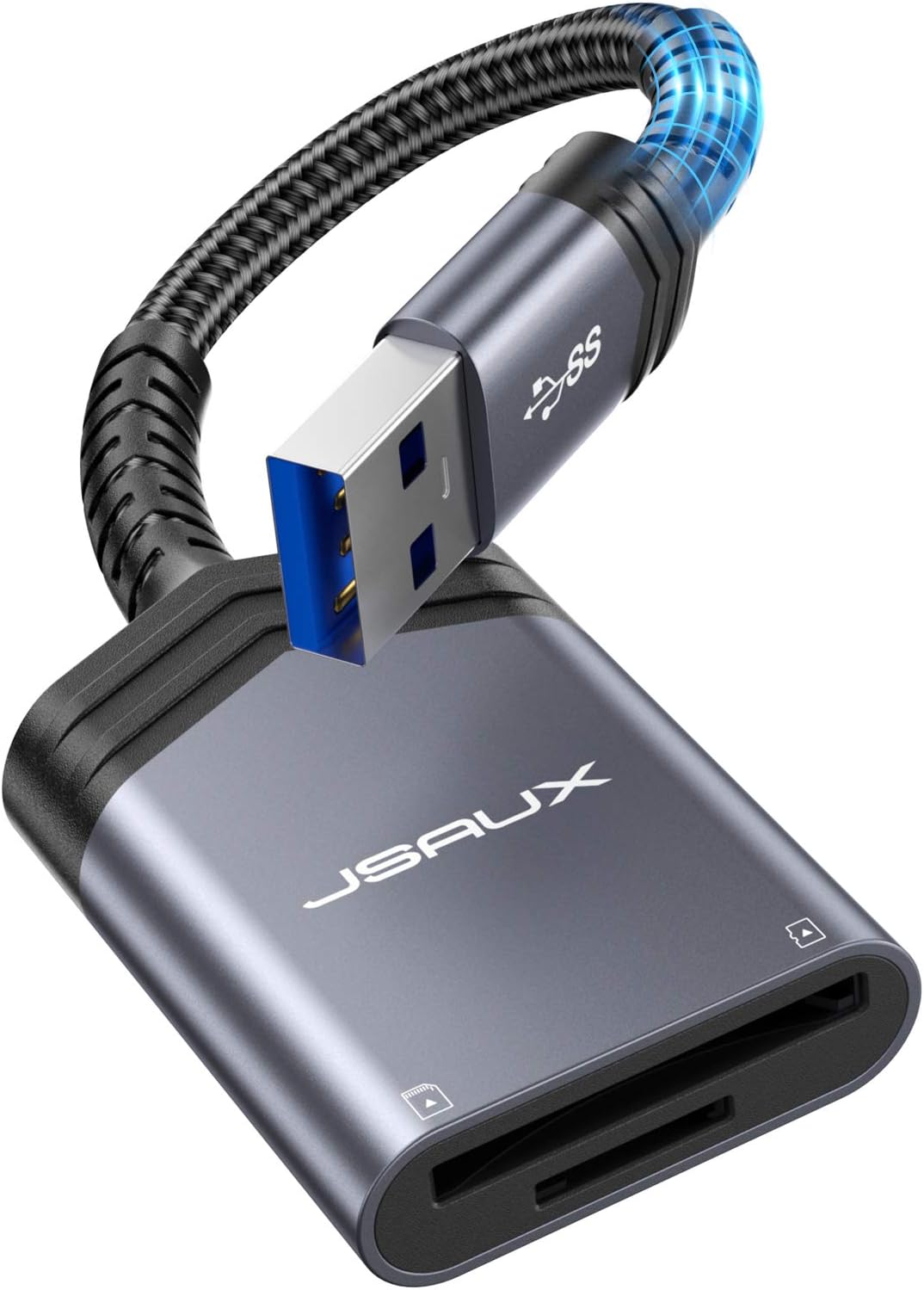 SD Card Reader USB 3.0 [2-in-1], JSAUX Dual Flash Memory Card Adapter for TF, SD, Micro SD, SDXC, SDHC, MMC, RS-MMC, Micro SDXC, Micro SDHC, UHS-I, Plug and Play, Read 2 Cards Simultaneously -Grey: Computers & Accessories