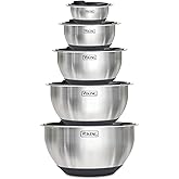 Viking Mixing Bowls Set, 10 Piece Stainless Steel Kitchen Cookware, Non-Slip Silicone Base, Includes Tight Fit Lids, Dishwasher Safe, Black