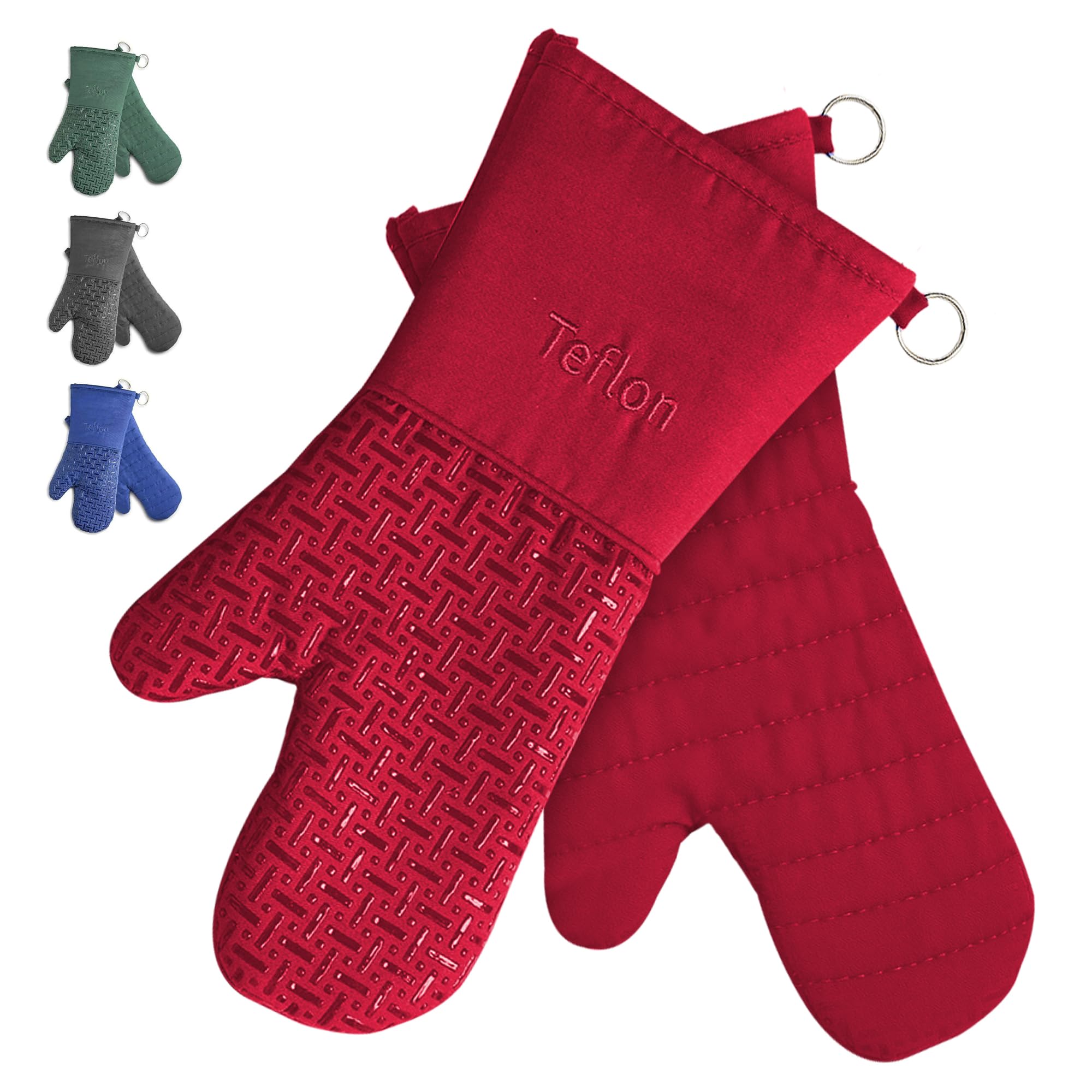 Xlnt Extra Long Oven Mitts (Red) | Teflon EcoElite Water Repellent | Heat Resistant for Oven Cooking, Grill & BBQ | Non Slip Gloves with Teflon EcoElite Finish, Cotton Lining & Hanging Loop