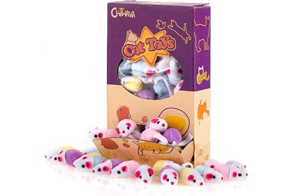 Chiwava 36PCS 4.5" Small Rattle Cat Toys Mice Cute Double Color Mouse Kitten Interactive Play Assorted Color