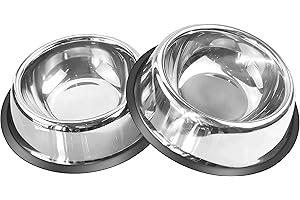 Mlife Stainless Steel Dog Bowl with Rubber Base for Small/Medium/Large Dogs, Pets Feeder Bowl and Water Bowl Perfect Choice (Set of 2)