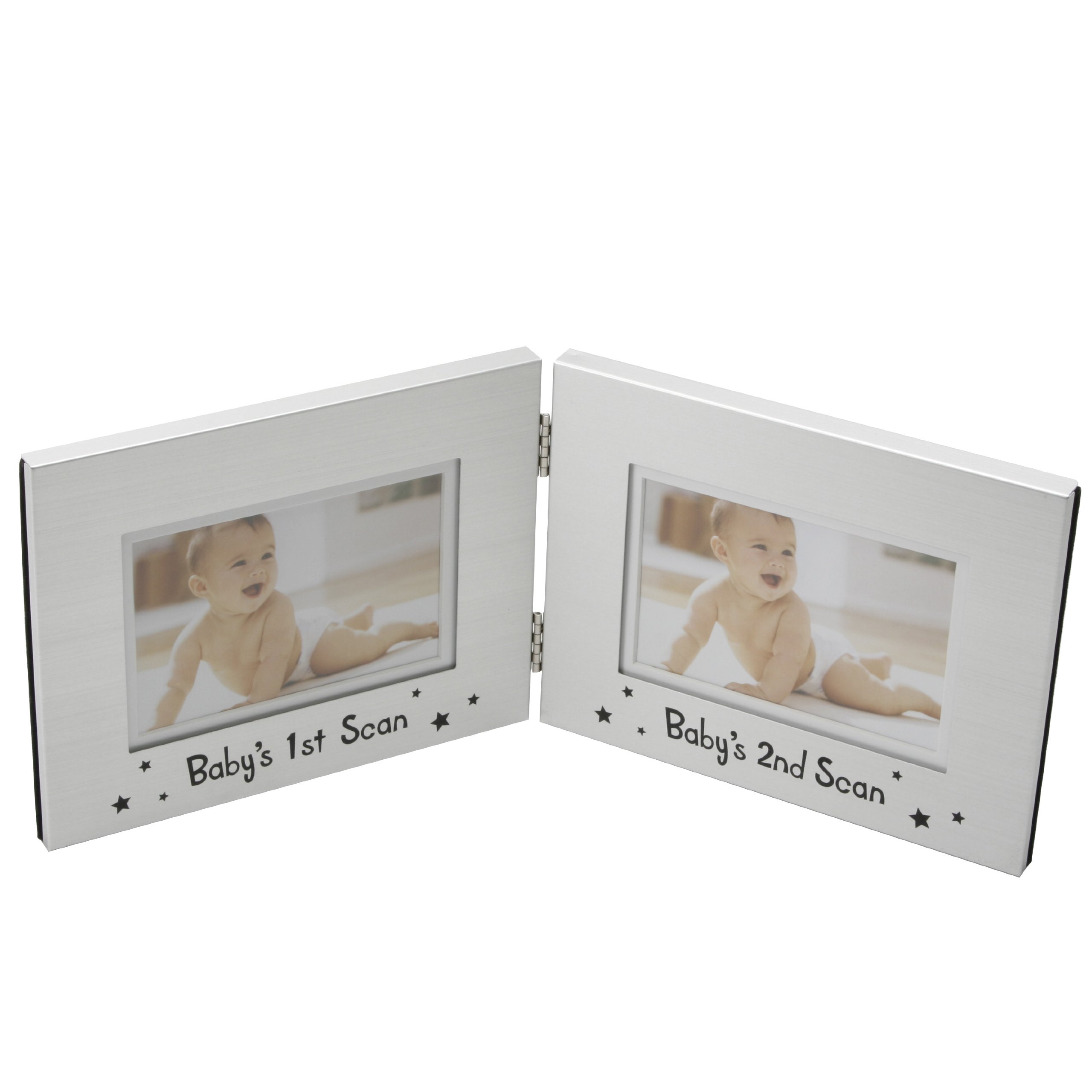 Aluminium Double Photo Frame 4"x2.5" Baby's 1st & 2nd Scan Sonogram Picture Baby CG737