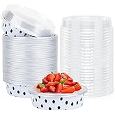 Beasea Mini Tart Pans with Lids 50 Pack, 4” 8oz Disposable Aluminum Baking Foil Tins Round Small White Black Dot Container for Individual Cupcake Dessert Muffin Ramekin Cheesecake Quiche Oven Dishes