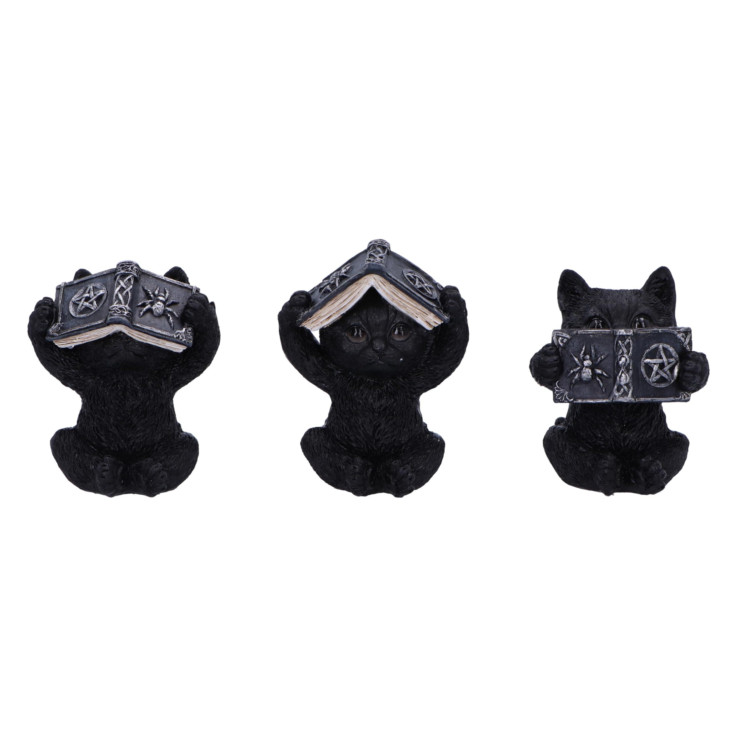 Nemesis Now Three Wise Spell Cats 8.5cm, Resin, Black, Three Wise Kitten Figurines, Occult Kittens Figurine Trio Set, Cat Merchandise, Cast in the Finest Resin, Expertly Hand-Painted