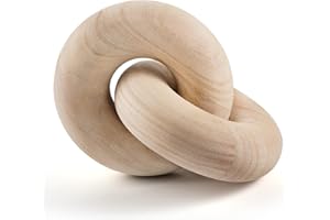 POPRHINO Wood Chain Decor, 2-Link Decorative Chain Hand Carved Boho Wood Knot Decor for Bookshelf Desk Living Room Coffee Table Farmhouse Decorative Ornament (Natural)