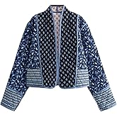 YKR Women's Cropped Puffer Jacket Floral Print Quilted Puffer Jackets Open Front Lightweight Short Jacket Trendy