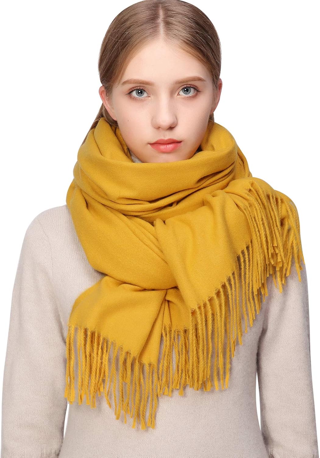RIIQIICHY Yellow Scarf for Women Winter Ladies Scarves Pashmina Shawls Wraps for Weddings