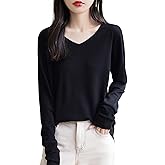 Chanyarn Women's 100% Merino Wool Base Layer Shirt Tops V Neck Long Sleeve Travel Hiking Tee T Shirt Pullover Sweater