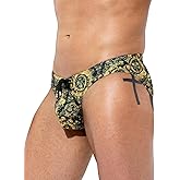 Arjen Kroos Men's Sexy Printed Swim Briefs Tagless Bikini Pattern Swimwear with Drawstrings