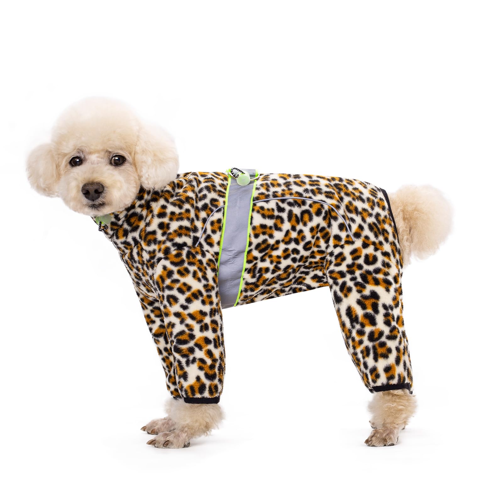 Dog Winter Warm Clothing,Dog Full Coverage Fleece Onesies Pajamas,Adjustable Chest Reflective Strip Dog Jumpsuits Four-Legged Clothing for Small Medium Dogs_M(Leopard)