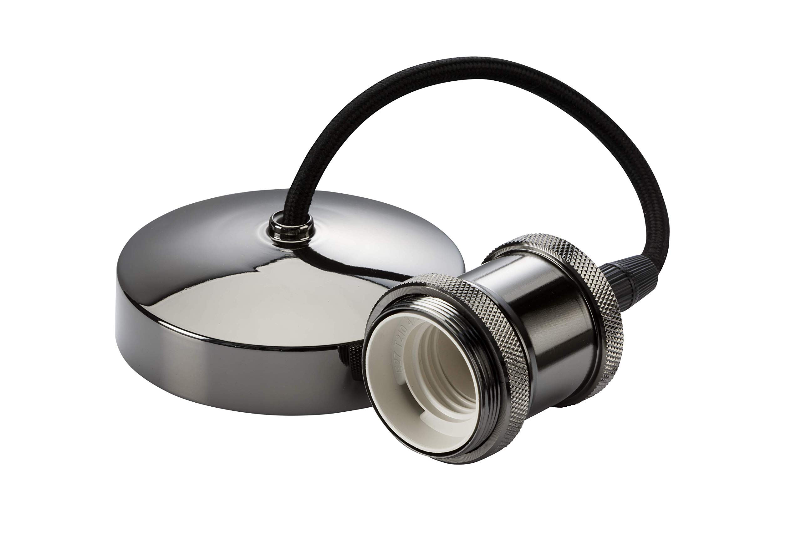 Knightsbridge 6 Inch E27 Vintage Pendant Set in Black Nickel, 150mm