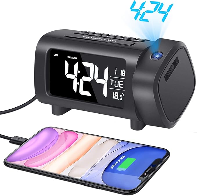 Projection Alarm Clock, LIORQUE Alarm Clock with Projection, 180