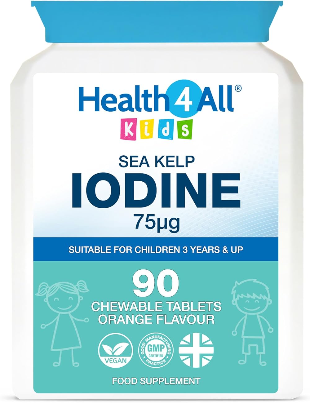 Health4All Sea Kelp Iodine 75µg 90 Chewable TabletsKids 3+ UK