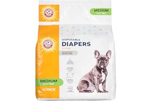 Arm & Hammer for Pets Disposable Female Dog Diapers - Adjustable, Leak Proof, Ultra Absorbent with Wetness Indicator for Urination, Dogs in Heat, Potty Training, and Incontinence, Medium, 12 Count
