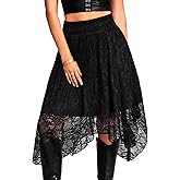 EHSUYAB Women's Lace Midi Skirt, Lining Layer Flowy Goth Renaissance Skirts, Country Concert Outfits Steampunk Music Festival