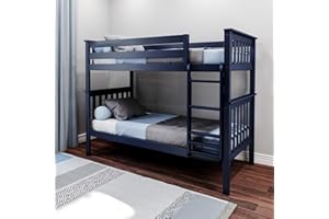 Max & Lily Bunk Bed Twin over Twin, Solid Wood Bunk Bed Frame with Ladder for Kids, 14" Safety Guardrails, Easy Assembly, No Box Spring Needed, Blue