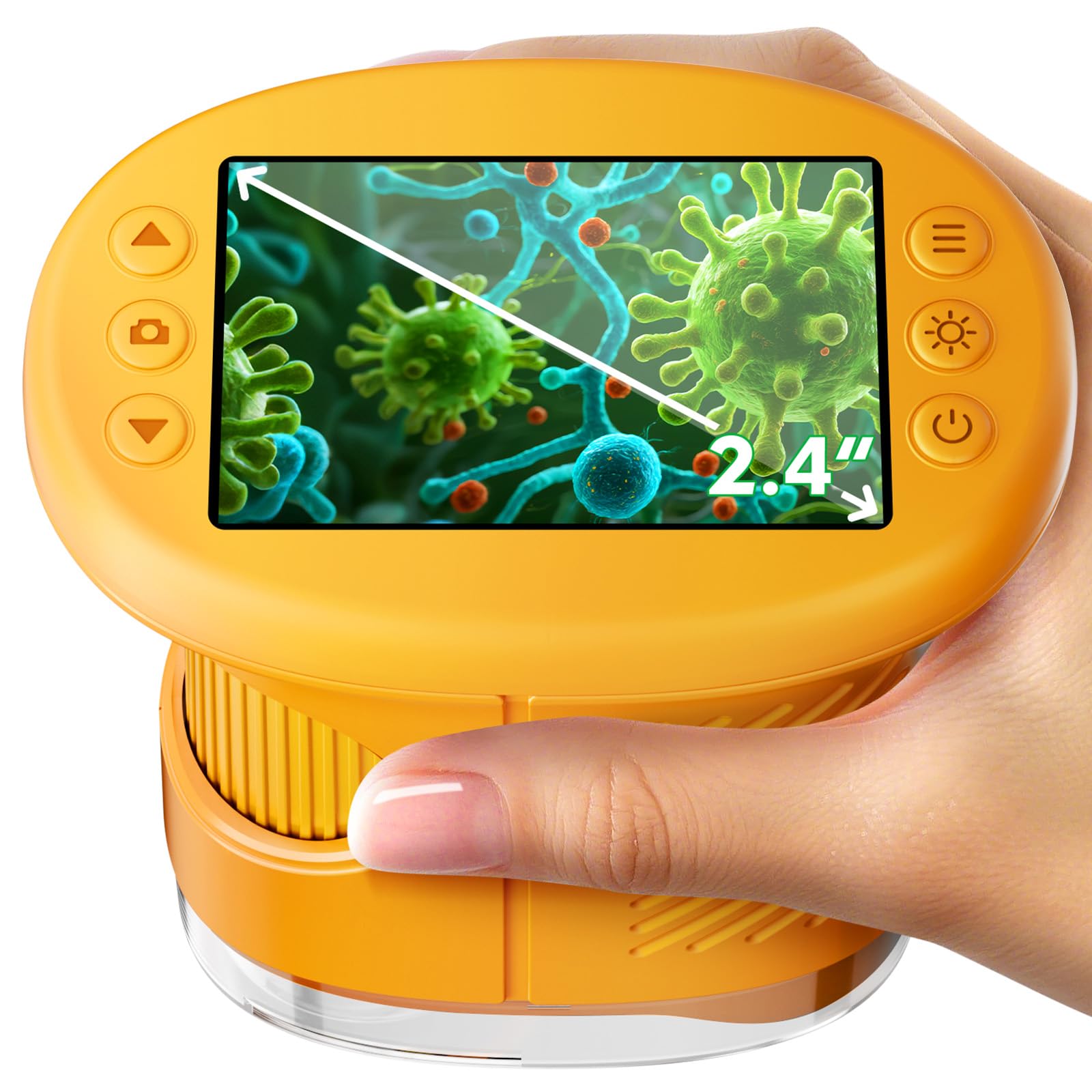 Photo 1 of 1000X Handheld Microscope for Kids, 4K 2.4" Screen Digital Kids Microscopes with 12 Slides, Portable Edu Toys Gifts for Age 3 4 5 6 7 8 9 10 11 12 Year Old Boys Girls Children Students (Yellow)