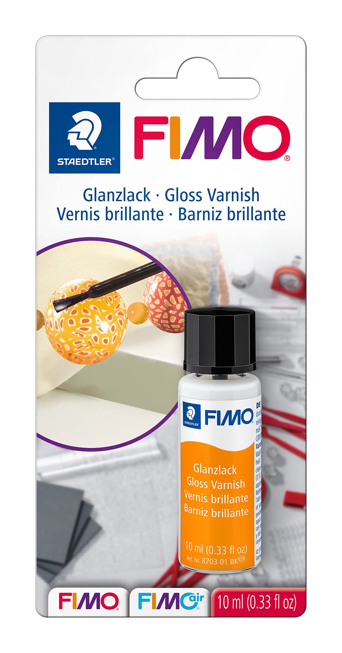 STAEDTLER 8703 01 BK FIMO Gloss Varnish - Water-Based & Transparent (1 Bottle with Brush - 10ml)