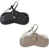ZHUIGUANGZE Soft Leather Sunglasses Case Holder with Strap Slim Eyeglass Thin Portable Bag Metal Snap Pouch for Women Men