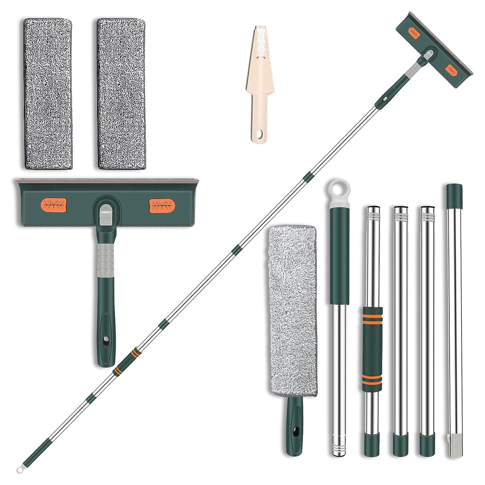 Window Squeegee, 2 in 1 Window Squeegee Cleaner Tool with Extension Pole, Telescopic Window Squeegee with 90° Rotating Head, Window Cleaning Equipment Kit for Home Shower Car Windshield