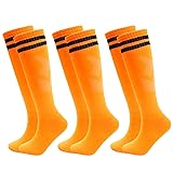 ZXOLDZX 3 Pairs Kids Soccer Socks Striped Knee High