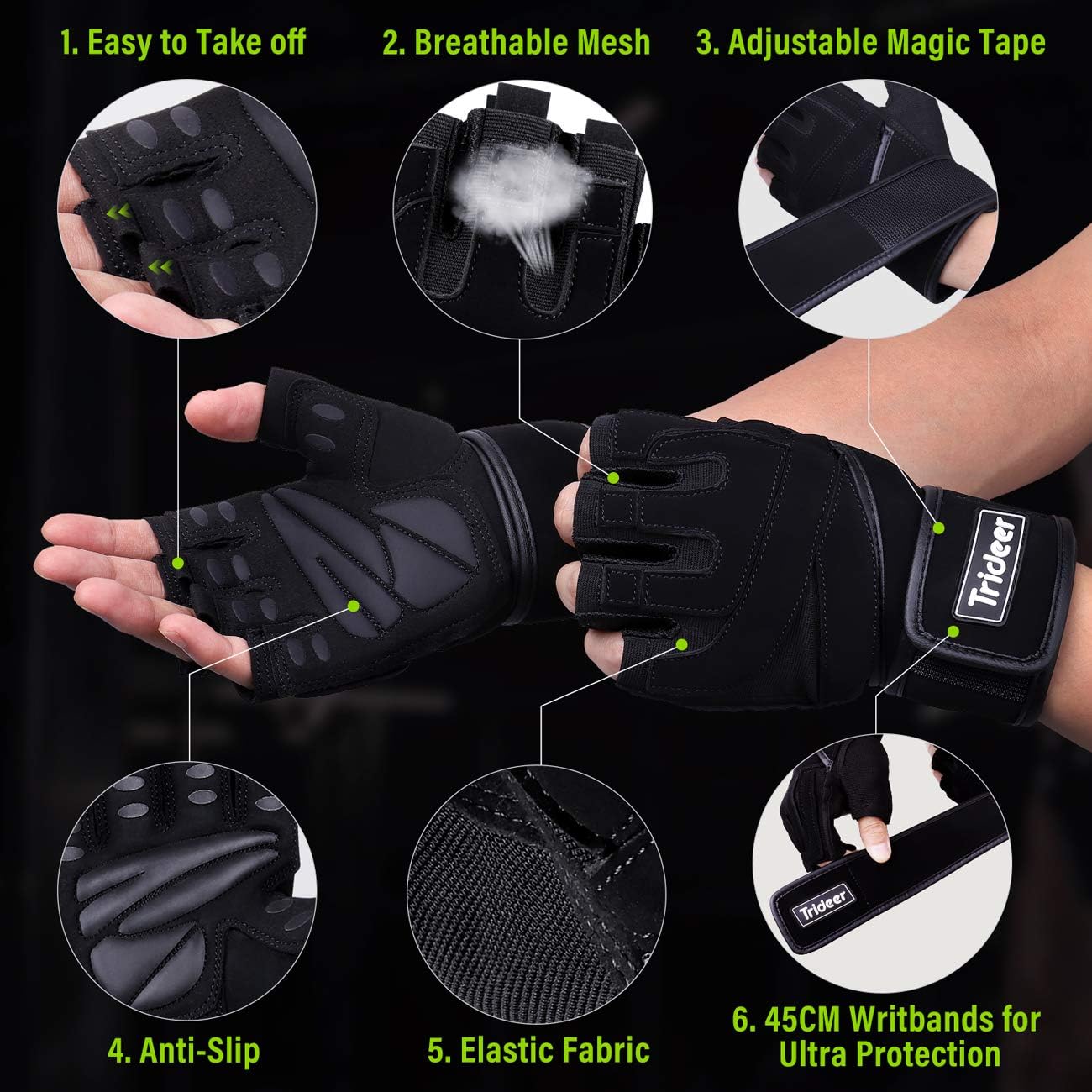 Trideer Workout Gloves Men, Gym Gloves with Wrist Support, Padded Weight Lifting Gloves Men for Fitness, Cross Training : Sports & Outdoors