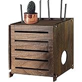 Yemotopro Wooden WiFi Router Storage Box Charcoal Retro Wood Router Hider Box Modem Store Boxes, Double-Layers WiFi Hiding Boxes Internet Hiders No Signal Blocking Router Cabinet Wood