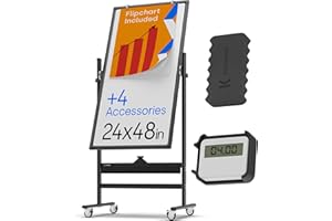 KAMELLEO Rolling Dry Erase Board 24 x 48 - Large Portable Magnetic Whiteboard with Stand - Double Sided Easel Style Whiteboard with Wheels - Mobile Standing Whiteboard for Office, Classroom & Home