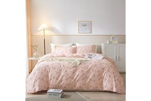 EAVD Boho Floral Duvet Cover Twin Soft 100% Cotton Garden Pink Floral Bedding Set for Girls Chic Shabby Reversible Botanical Floral Comforter Set with Zipper Closure(NO Comforter)