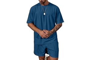 Lexiart Mens Casual 2 Piece Outfits-Short Sleeve Athletic Oversize T-Shirts Drawstring Tracksuit Set