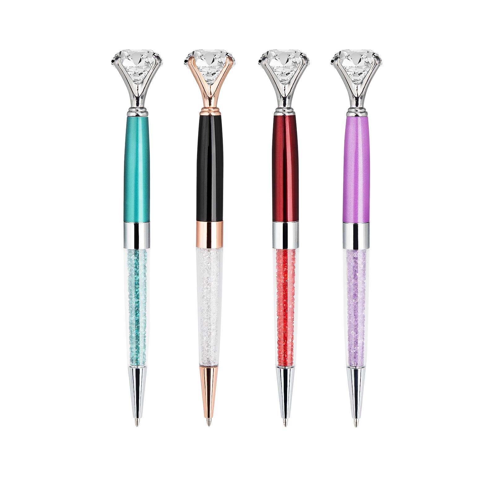 Diamond Pen 4 Pieces Metal Ballpoint Pens Bling Crystal Ball Pens with Black Ink for School Office Stationery (Rose gold, Gold, Silver, White)