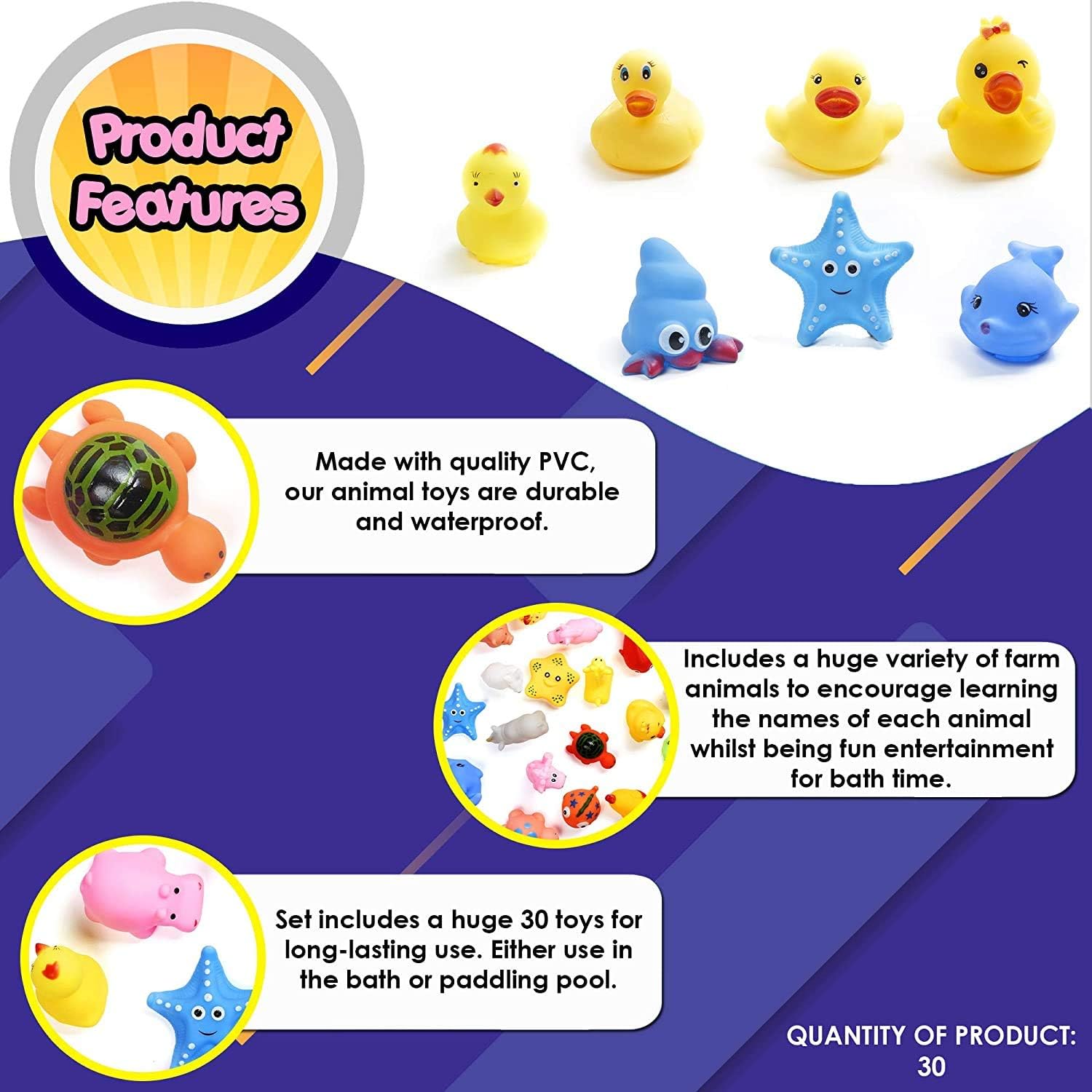 THE TWIDDLERS 30 Pack Animal Bath Toys Set - Floating Ocean & Farm Animals, Fun Squirty Toys for Bath Time - Image 4