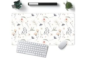 YKJWW White Mouse Pads Extra Large Desk Pad, Cute Flowers Desk Pad Large Computer Mouse Pad Boho Aesthetic Office Supplies White Mousepad XXL, Mousepad Desk Decor for Women Office 31.5x15.7 in Mat