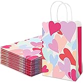JarThenaAMCS Valentine's Day Paper Bags Scalloped Gift Bag with Handle Colorful Hearts Candy Goodie Treat Bags for Wedding Birthday Baby Shower Party Favor Supplies, 16Pcs