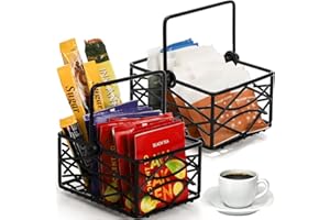 Yarlung 2 Pack Sugar Packet Basket Metal Wire Tea Bag Holder with Removable Stylish Handle, 4.7x3.5x2.5 Inches Bar Packet Hol