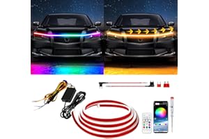 DUOFU365 Exterior Car LED Hood Light Strip,RGB Multicolor Dynamic Scan Start Up Hoodbeam Kit l,12V Updated Waterproof Hood Glow Lights for Cars, Trucks,SUV(94 Inch)