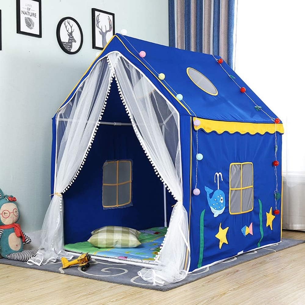 Kibten Cartoon Blue Child Paly Tent Game House Household Indoor Girl Princess Castle Tent Outdoor Soft Cotton Fiber Stent Children Playhouse Small Toy Room for Toddlers Kids Gift Present (Size : M)