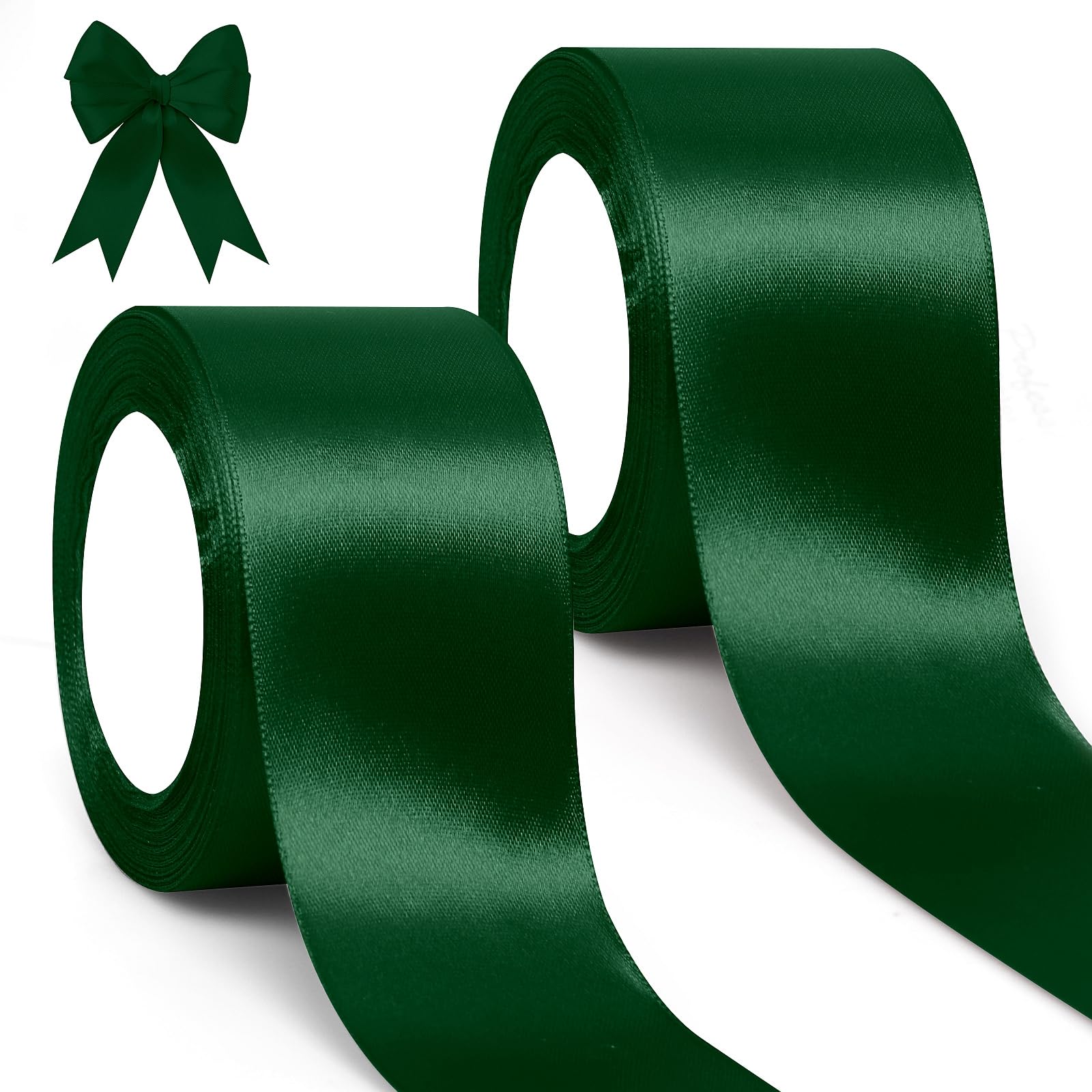 GXFCING Green Ribbon 50mm Wide, 46M Thick Green Satin Ribbon Christmas Ribbon for Gift Wrapping, Crafting, DIY Sewing, Hair Bows, Cake Box, Wedding, Car, Bouquets, Xmas Party Decoration