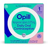 Opill Daily Birth Control Pills, OTC Progestin-Only, 28 Count | Over The Counter Mini Pill, No Prescription Needed, Prescription-Strength, Norgestrel 0.075 mg, Estrogen-Free
