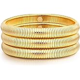 A Golden Cloud Gold Bangle Bracelets For Women Non Tarnish 14k Gold Plated Stackable Chunky Gold Bracelet Set Stretch Trendy Elastic Snake Chain Bracelet