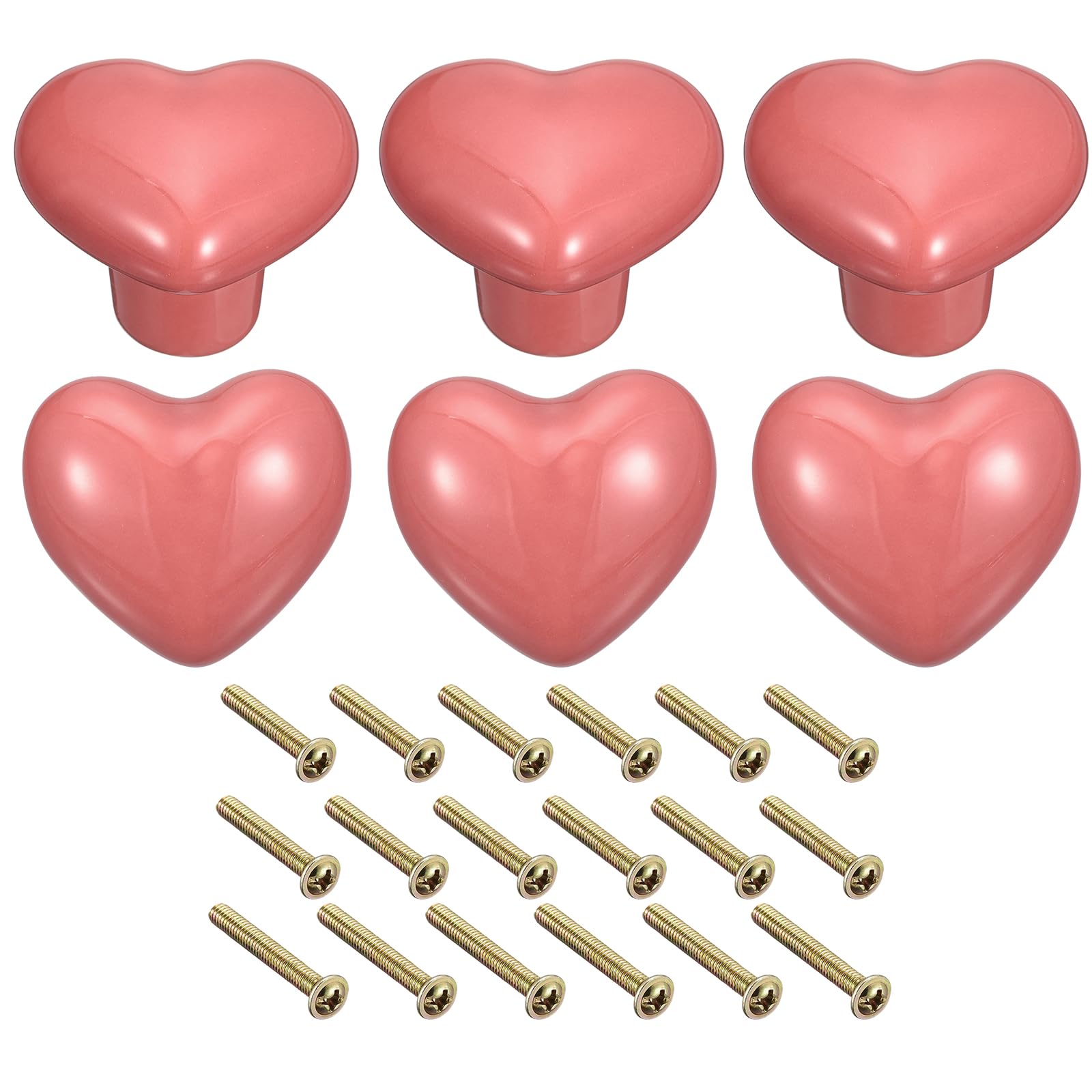 Uxcell 6Pcs Ceramic Knobs, Kitchen Drawer Knobs, Heart Shape Knobs Furniture Decorative Knobs and Pulls with Mounting Screws for Drawer, Dressers, Cupboard, Closet, Pink