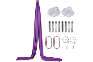 AYUHOME Aerial Silks Kit - 2 Daisy Chains, 2 Stainless Steel Carabiners, 8 Expansion Screws for Concrete Structure, 2 Ceiling Brackets for Aerial Arts & Soft Silk for Smooth Movement