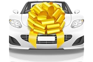 Mata1 Big Car Bow (Yellow, 23 inch) Giant Gift Bows, Big Bow for Car, Big Yellow Bow, Large Car Bow, Big Gift Bow, Car Pull Bow, Huge Car Bows, Car Ribbon Bows with 26 Loops and 4 Stickers