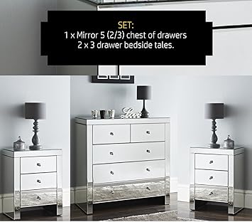 Niches Co Uk Large 5 Drawer 2 3 Mirrored Chest Of Drawers 2 X