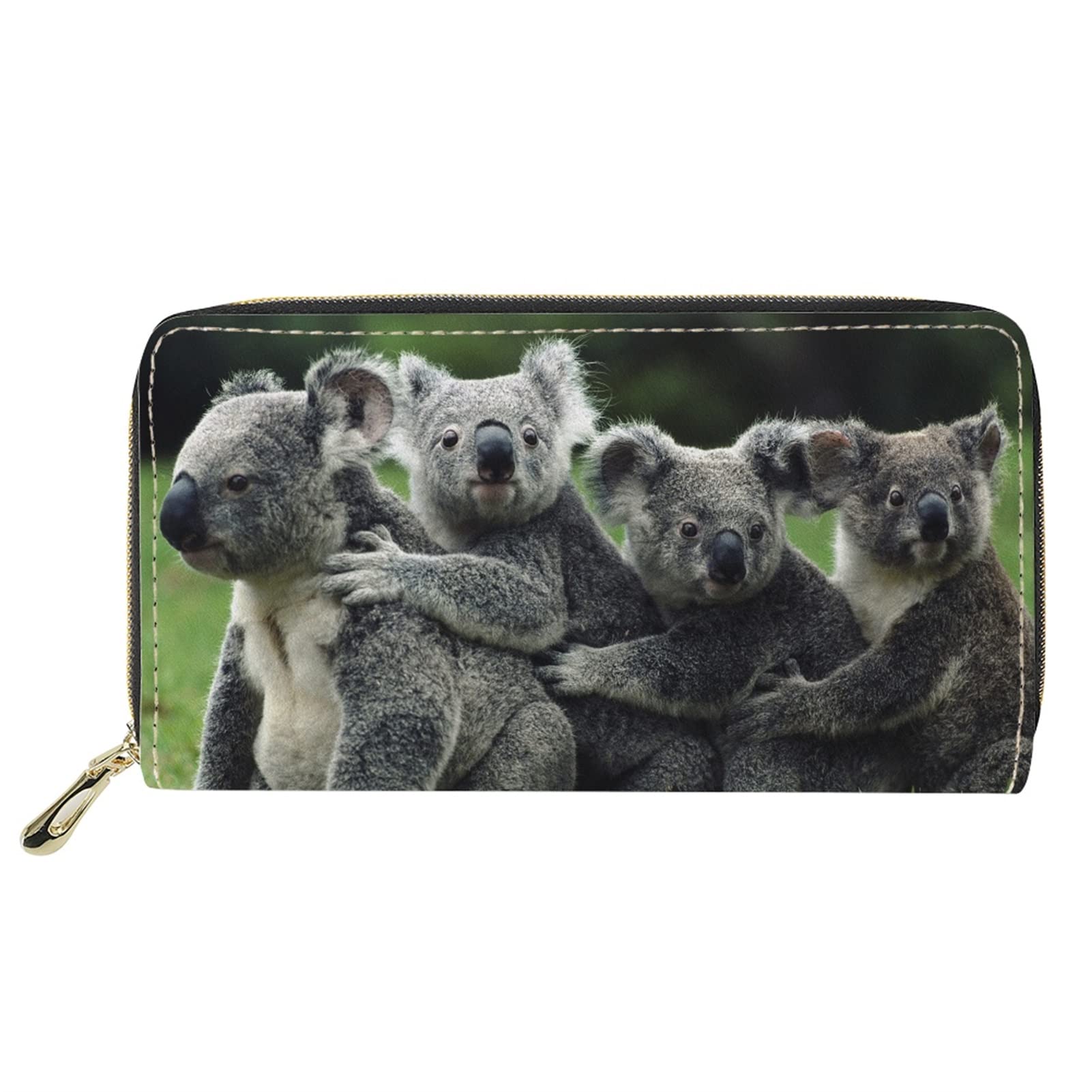 Dolyues Cute 3D Animal Koala Family Print Women Zipper Credit Card Holder Wallets with Coin Pocket Clutch Cash Bags(Grey)
