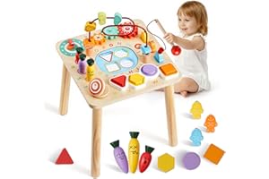 VEVOR Montessori Activity Table for Toddler 1-3 Years Old, 8 in 1 Wooden Learn Activity Desk, Baby Play Table for Boys & Girl
