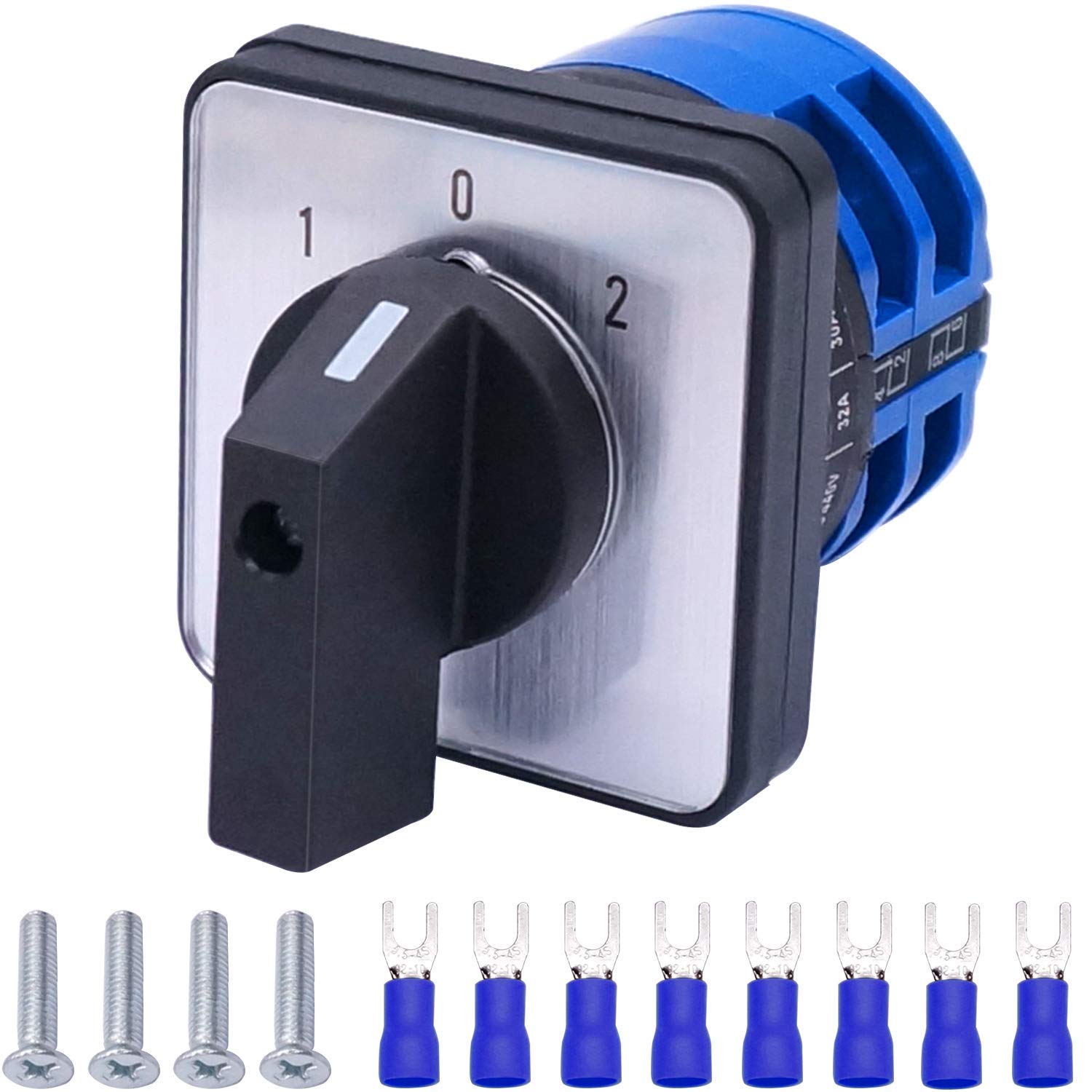Taiss/Universal Selector Changeover Switch 32A 690V 3 Position 8 Terminals Latching Rotary Cam Switch + SV2-4s Blue Connection Terminal LW26-32/2