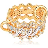 Elensan Gold Stackable Rings for Women Interlocked Bands Stacking 14K Gold Plated Hypoallergenic Jewelry Gold and Silver Cubic Zirconia Statement Mixed Metals Stack Rings Set Non Tarnish